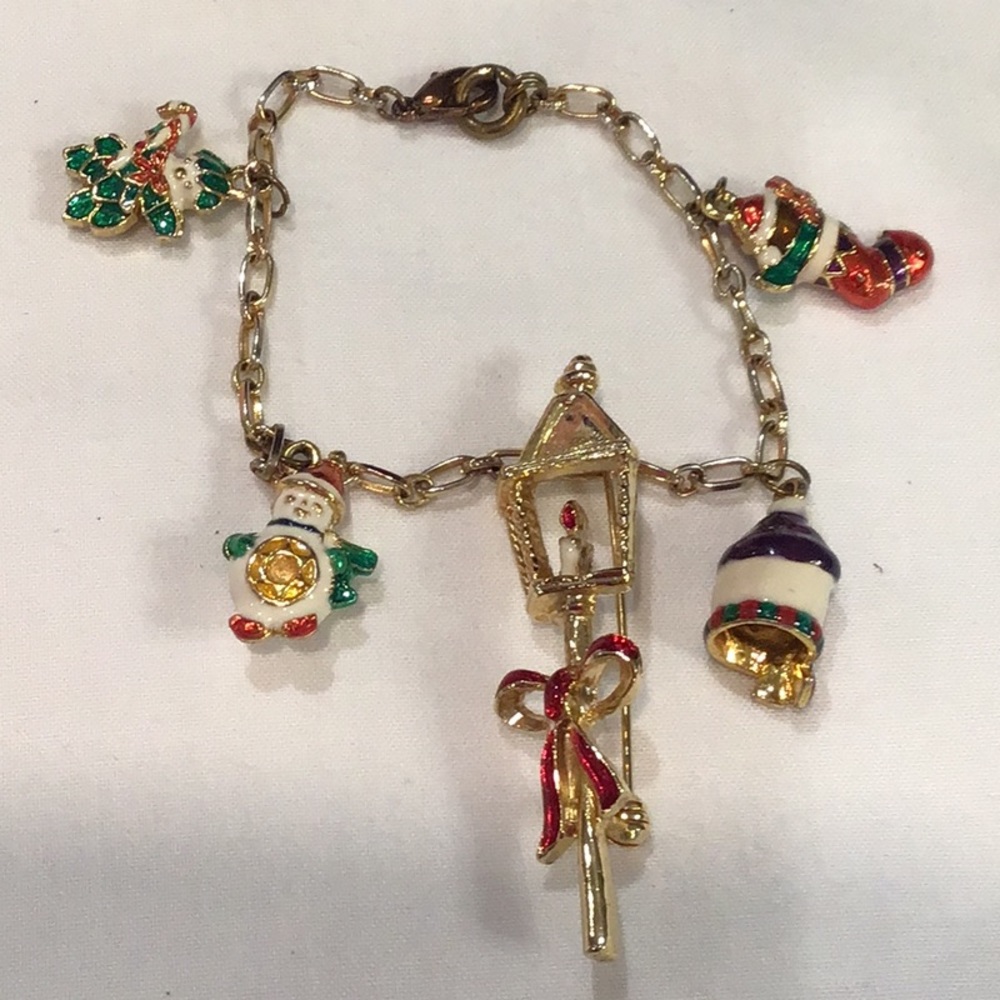 Vintage Brooch & Christmas charm bracelet